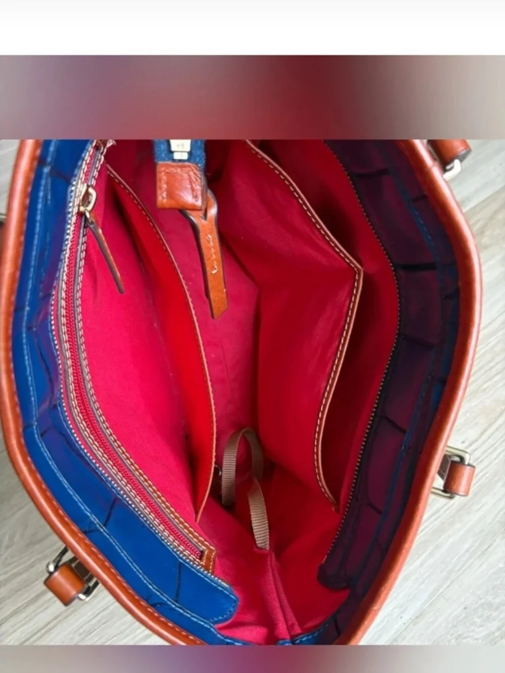 Dooney & Bourke Blue Croc-Embossed Leather Zip Top Tote